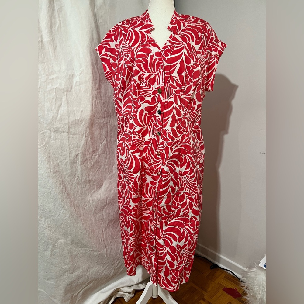 Olsen Red and White Button-Up Dress